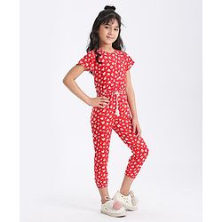 Babyhug Half Length Jumpsuit Floral Print - Red