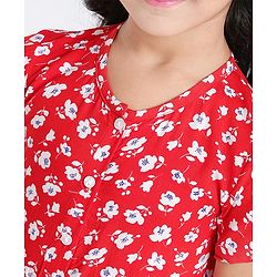 Babyhug Half Length Jumpsuit Floral Print - Red