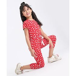Babyhug Half Length Jumpsuit Floral Print - Red