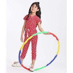 Babyhug Half Length Jumpsuit Floral Print - Red