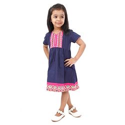 Babyhug Half Sleeves Ethnic Dress Floral Detailing - Navy Blue