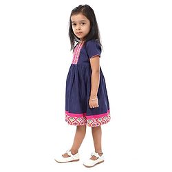 Babyhug Half Sleeves Ethnic Dress Floral Detailing - Navy Blue