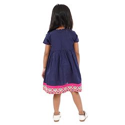 Babyhug Half Sleeves Ethnic Dress Floral Detailing - Navy Blue