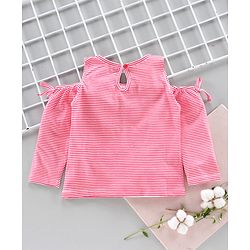 Babyhug Full Sleeves Cold Shoulder Top Minnie Mouse Print - Peach