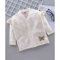 Babyhug Full Sleeves Sweater Butterfly Print - Off White