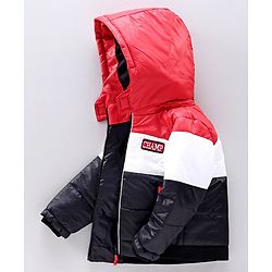 Babyhug Full Sleeves Hooded Padded Jacket - Red Navy