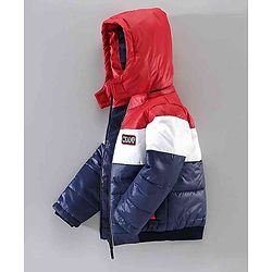 Babyhug Full Sleeves Hooded Padded Jacket - Red Navy