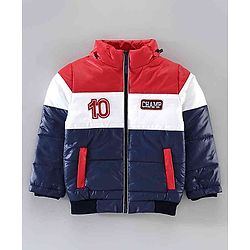 Babyhug Full Sleeves Hooded Padded Jacket - Red Navy