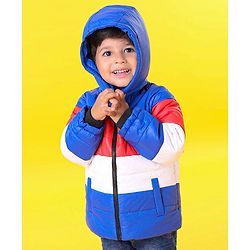 Babyhug Full Sleeves Padded Jacket Rocket Patch - Blue