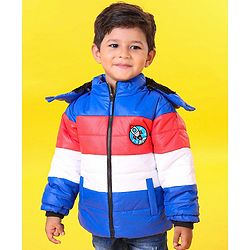 Babyhug Full Sleeves Padded Jacket Rocket Patch - Blue
