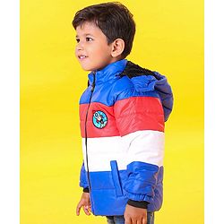 Babyhug Full Sleeves Padded Jacket Rocket Patch - Blue