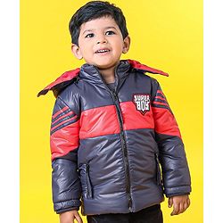 Babyhug Full Sleeves Hooded Padded Jacket - Red Navy