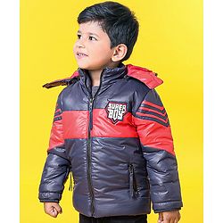 Babyhug Full Sleeves Hooded Padded Jacket - Red Navy