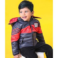 Babyhug Full Sleeves Hooded Padded Jacket - Red Navy