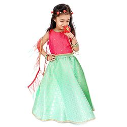 Babyhug Sleeveless Lehenga Set with Brocade Work - Pink Blue