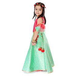 Babyhug Sleeveless Lehenga Set with Brocade Work - Pink Blue