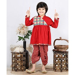 Babyhug Angarkha Style Kurta & Bandhani Dhoti Mirror Detail - Red
