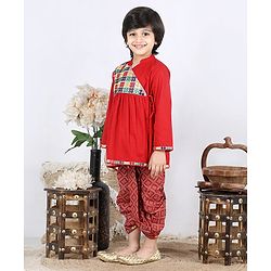 Babyhug Angarkha Style Kurta & Bandhani Dhoti Mirror Detail - Red