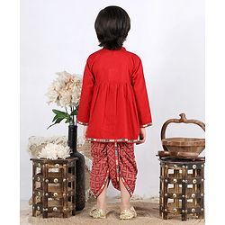 Babyhug Angarkha Style Kurta & Bandhani Dhoti Mirror Detail - Red