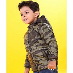 Babyhug Full Sleeves Hooded Padded Jacket - Olive Green