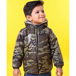 Babyhug Full Sleeves Hooded Padded Jacket - Olive Green