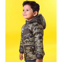 Babyhug Full Sleeves Hooded Padded Jacket - Olive Green