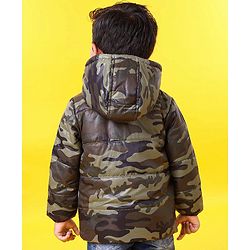 Babyhug Full Sleeves Hooded Padded Jacket - Olive Green