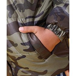 Babyhug Full Sleeves Hooded Padded Jacket - Olive Green