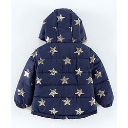 Babyhug Full Sleeves Hooded Padded Jacket Star Print - Navy Blue