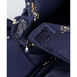 Babyhug Full Sleeves Hooded Padded Jacket Star Print - Navy Blue