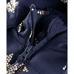 Babyhug Full Sleeves Hooded Padded Jacket Star Print - Navy Blue
