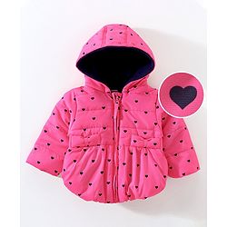 Babyhug Full Sleeves Quilted Hooded Jacket Heart Print - Pink