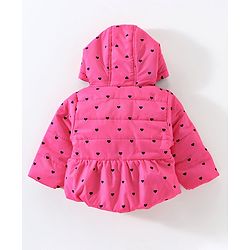 Babyhug Full Sleeves Quilted Hooded Jacket Heart Print - Pink