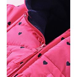 Babyhug Full Sleeves Quilted Hooded Jacket Heart Print - Pink