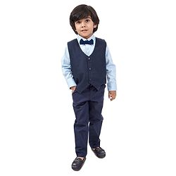Babyhug Full Sleeves 3 Piece Party Suit with Bow - Blue (Bow Color May Vary) - 18-24m Blue