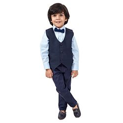 Babyhug Full Sleeves 3 Piece Party Suit with Bow - Blue (Bow Color May Vary) - 18-24m Blue