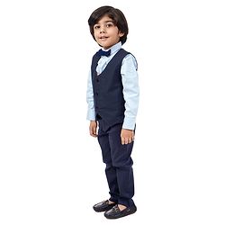 Babyhug Full Sleeves 3 Piece Party Suit with Bow - Blue (Bow Color May Vary) - 18-24m Blue