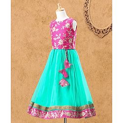 Babyhug Sleeveless Embroidered Choli Lehenga & Dupatta Set - Fuchsia Pink & Green