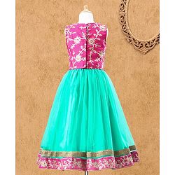 Babyhug Sleeveless Embroidered Choli Lehenga & Dupatta Set - Fuchsia Pink & Green