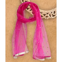 Babyhug Sleeveless Embroidered Choli Lehenga & Dupatta Set - Fuchsia Pink & Green
