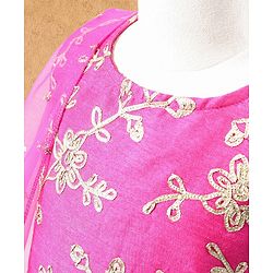 Babyhug Sleeveless Embroidered Choli Lehenga & Dupatta Set - Fuchsia Pink & Green