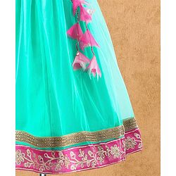 Babyhug Sleeveless Embroidered Choli Lehenga & Dupatta Set - Fuchsia Pink & Green