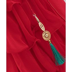 Babyhug Sleeveless Choli & Layered Lehenga With Dupatta Sequin Detailing - Green Maroon