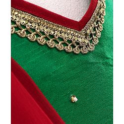 Babyhug Sleeveless Choli & Layered Lehenga With Dupatta Sequin Detailing - Green Maroon