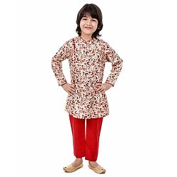 Babyhug Full Sleeves Kurta & Pyjama - Maroon Beige
