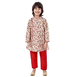 Babyhug Full Sleeves Kurta & Pyjama - Maroon Beige