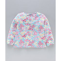 Babyhug Dungaree With Full Sleeves Inner T-Shirt Floral Print - Pink Blue