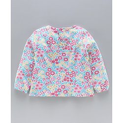 Babyhug Dungaree With Full Sleeves Inner T-Shirt Floral Print - Pink Blue