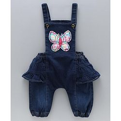 Babyhug Dungaree With Full Sleeves Inner T-Shirt Floral Print - Pink Blue