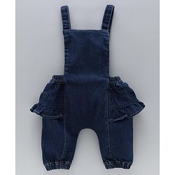 Babyhug Dungaree With Full Sleeves Inner T-Shirt Floral Print - Pink Blue